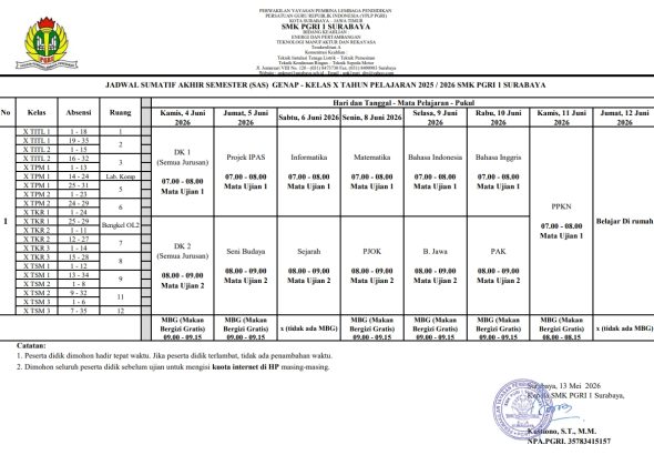 Jadwal SAS Genap X 2026