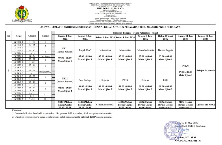 Jadwal SAS Genap X 2026